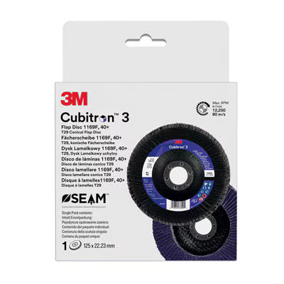 3M™ Cubitron™ 3 Lamellenschleifscheibe 1169F, 40+, T29-Konisch, 115 mm x 22.23 mm, 1 Stück/Pack, 10 Stück/Karton, Musterpackung