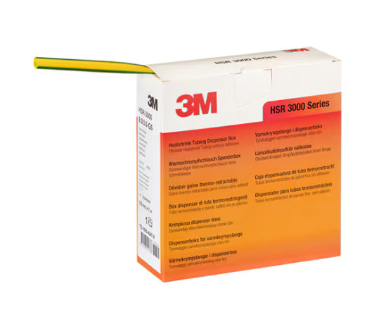 3M™ HSR 3000 Dünnwandiger Warmschrumpfschlauch auf Kleinrolle, Gelb-Grün 9/3 mm, 7 m, Spenderbox