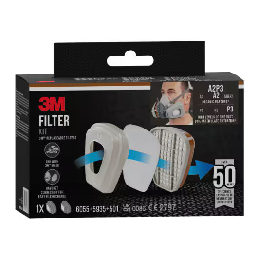 3M™ Filterset für Masken der 6000er Serie, 6003BC1, A2P3, (2 x 6055 A2 + 2 x 5935 P3 + 2 x 501 Halter), 1er-Packung, 4 Packungen/Karton