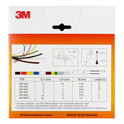 3M™ HSR 3000 Dünnwandiger Warmschrumpfschlauch auf Kleinrolle, Weiß, 24/8 mm, 5 m, Spenderkarton